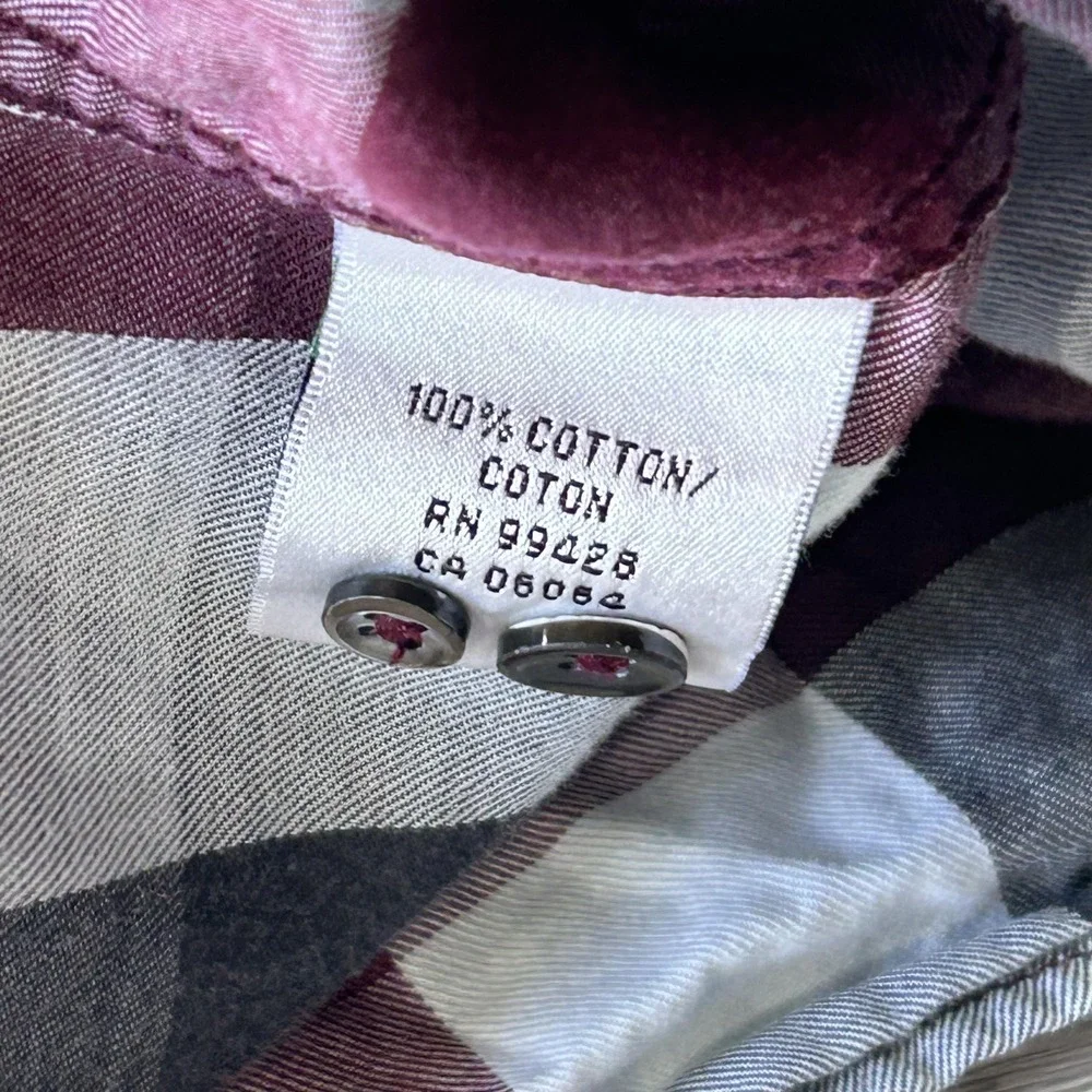 Bullock & Jones Shirt Mens 2XL Red‎ Gray Plaid Long Sleeve Button Up Casual